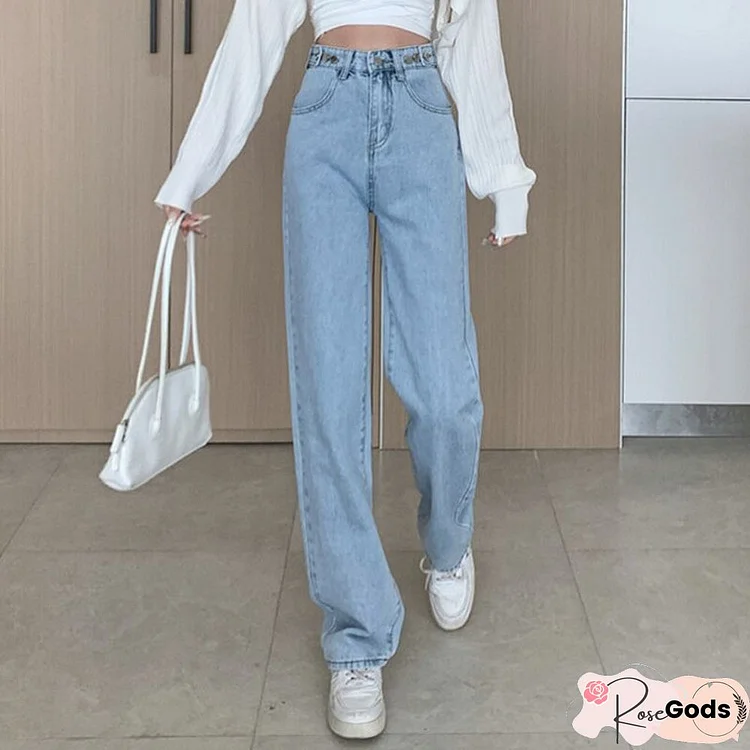 Autumn Korean Fashion Denim Jeans Women High Waist Straight Jeans Casual Loose Cotton Jeans Street Wear Blue Hot Pants New