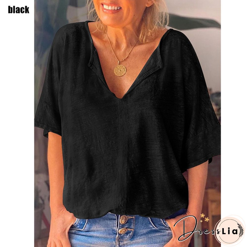 New Women's Plus Size T-shirt Short-sleeved Loose Cotton Casual Pullover Bottoming Shirt Top Multicolor