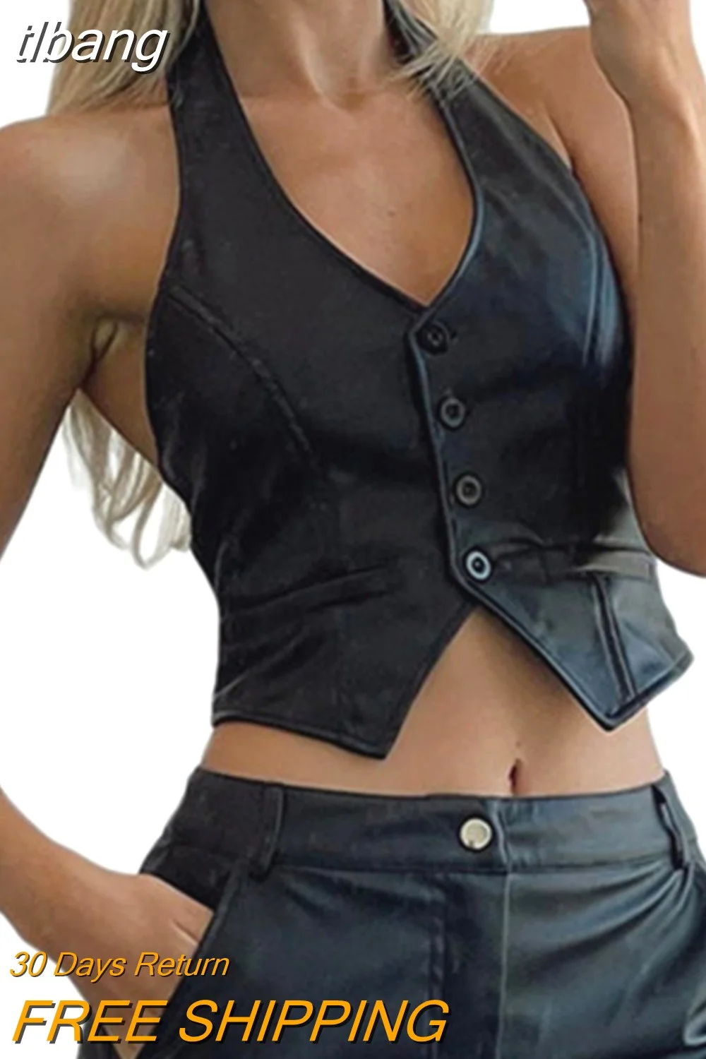 tlbang y2k PU Leather Vest Vintage Aesthetic Women V Neck Sleeveless Button Tank Tops 2000s Dark Academia Tshirt Waistcoat
