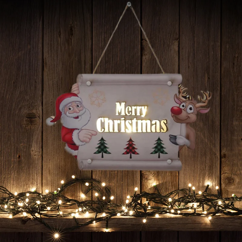 Christmas wooden light sign decoration wall door hanging sign