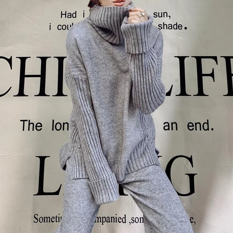 Turtleneck Size Split Sweater Suits