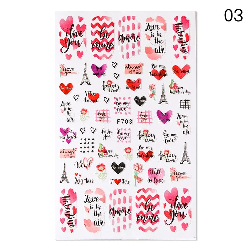 1PC Red/Black/White/Gold 3D Valentine Sticker For Nails Lover Sliders For Girls DIY Design Decals Nail Art Decoration
