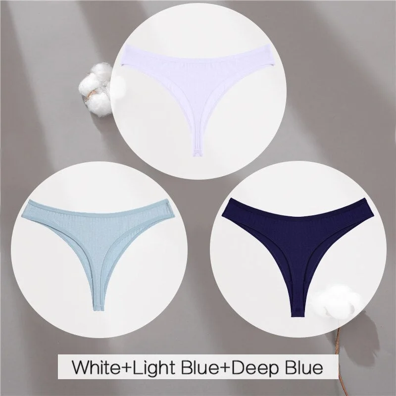 FINETOO Cotton Thongs Women 3Pcs/set Soft T-back Underpants S-XL Ladies G-string Underwear Low Waist Cotton Panty Lingerie New