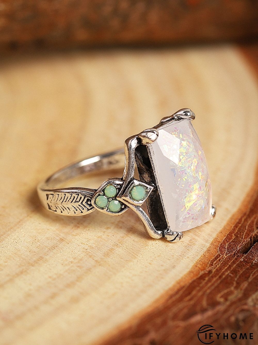 Vintage White Opal Ancient Silver Ring | IFYHOME
