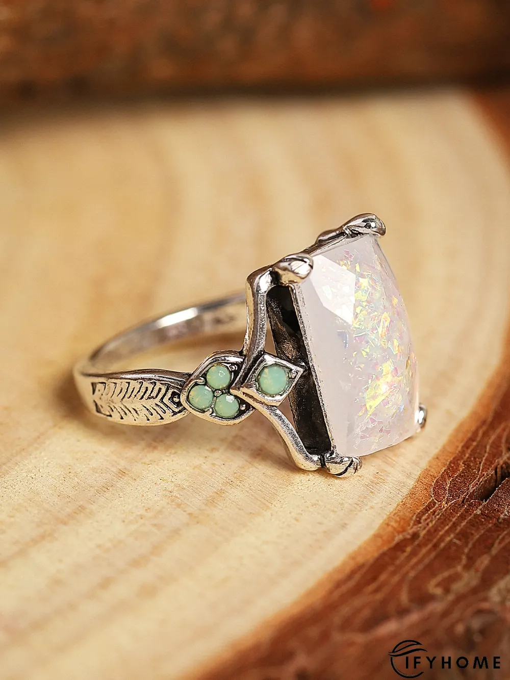 Vintage White Opal Ancient Silver Ring | IFYHOME