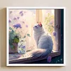 Cat And Flowers On The Windowsill-Full Embroidery-2 Strands 18CT Stamped Cross Stitch-30*30CM
