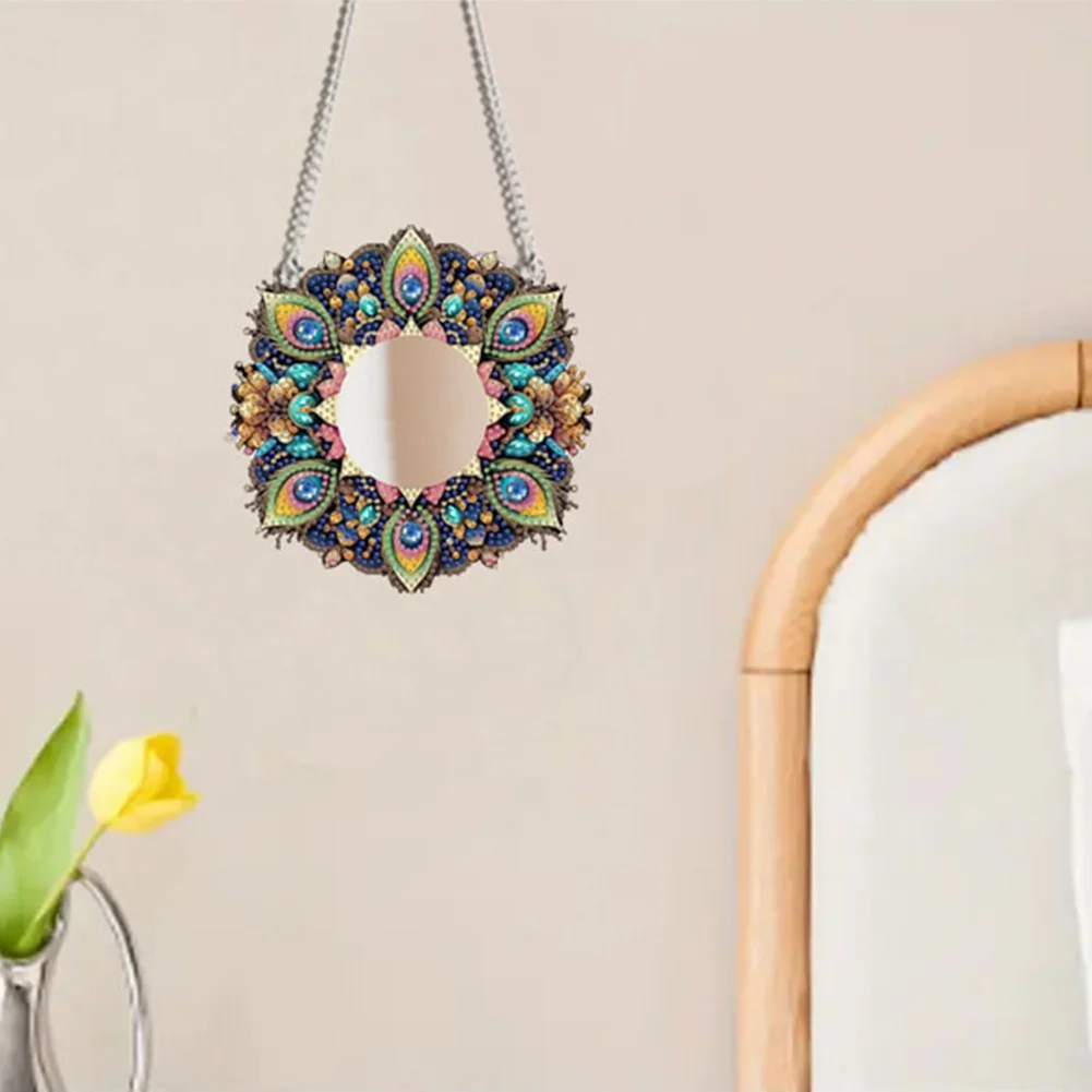 2D Flat DIY Flowers Hanging Mirror Diamond Art Kits Wall Door Decoration
