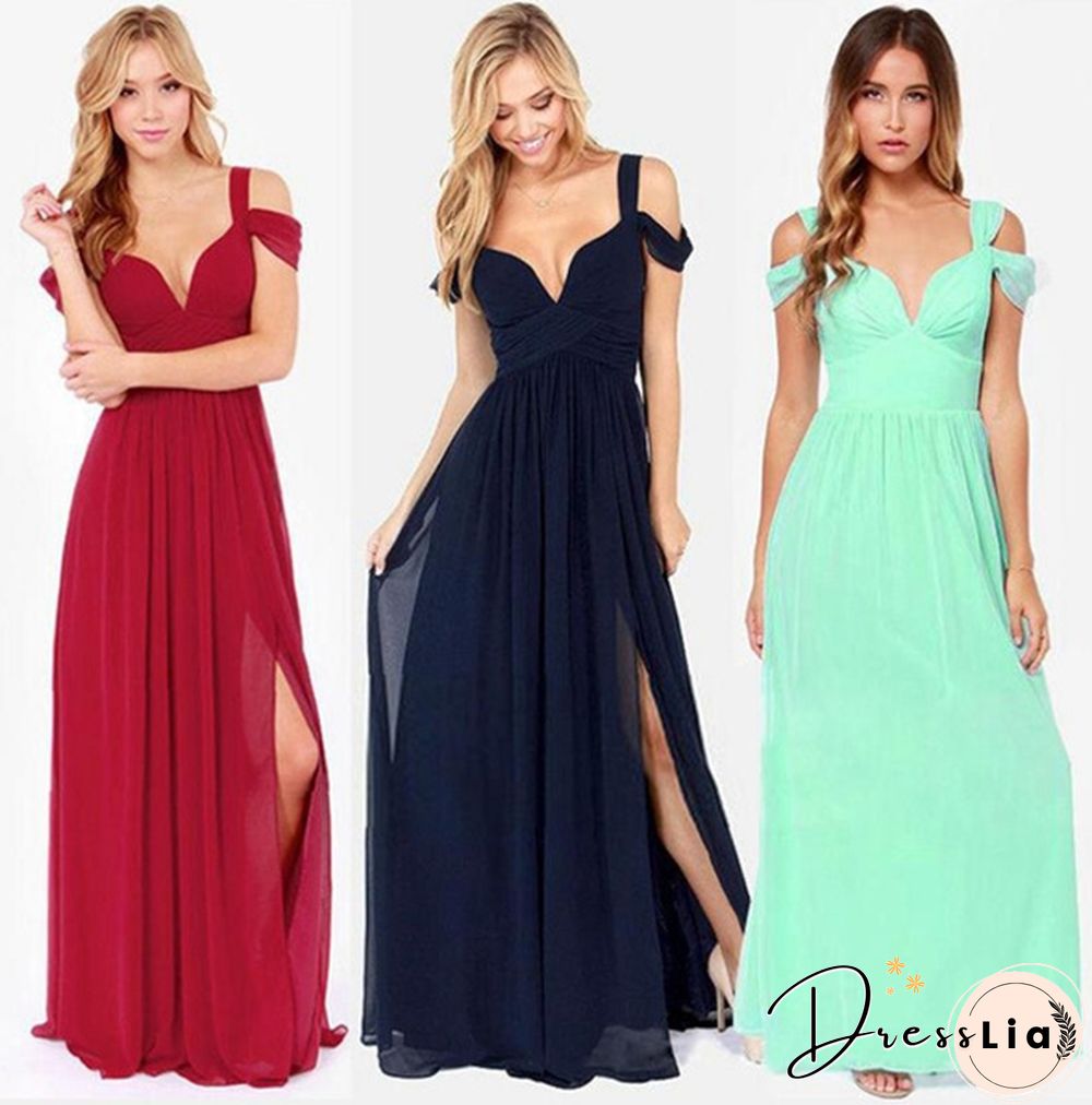 Plus Size Women's Long Cap Sleeve Bridesmaid Dresses Split Side Empire Prom Dress Floor Length