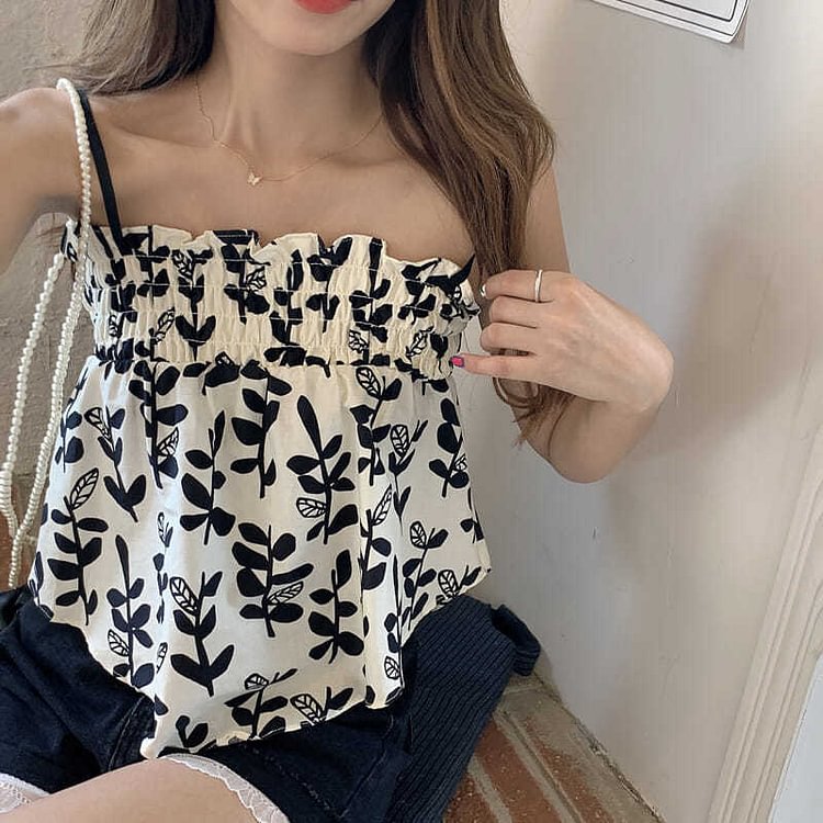 Camisole Womens Summer Sexy Lovely All-Match Chic Ulzzang Lady Vintage Soft Print Trendy Elegant Daily Leisure Clothing Fit Tops - Life is Beautiful for You - SheChoic