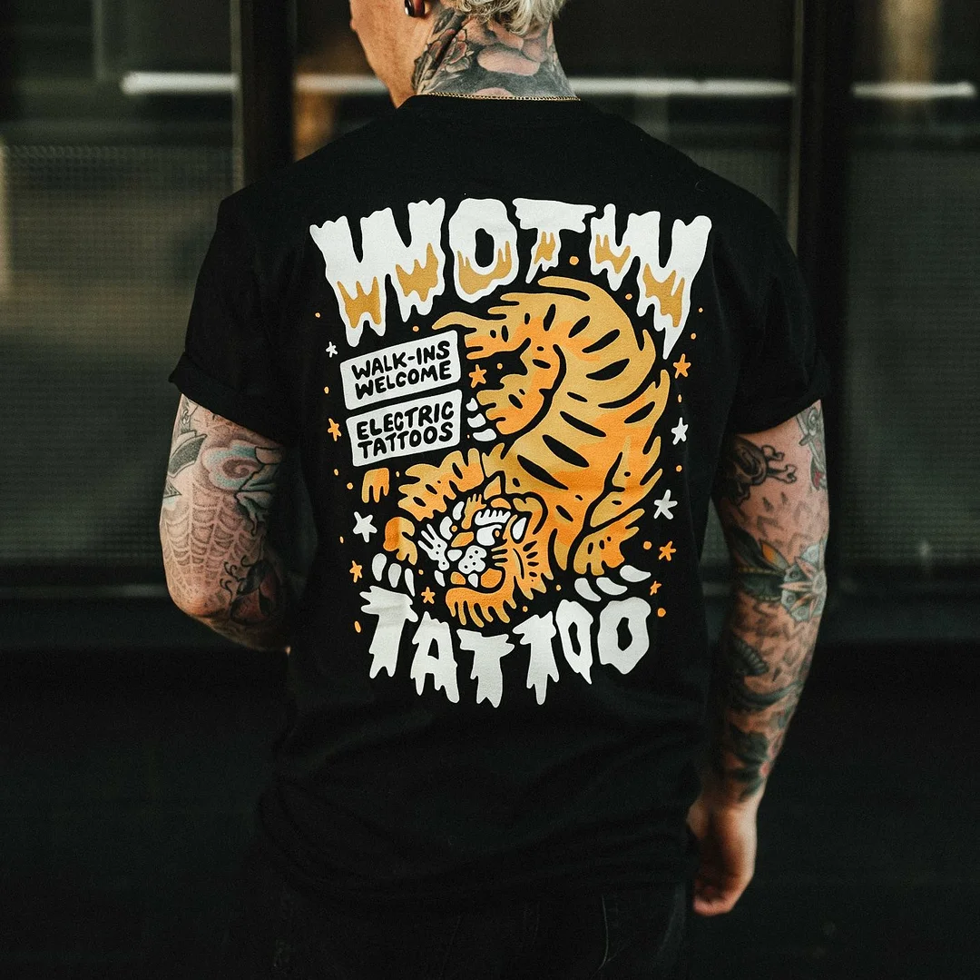 WOTW Tattoo / Trad Tiger Printed Men's T-shirt -  