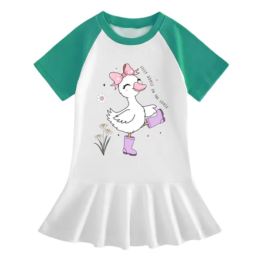 【18M-9Y】"Silly Goose On The Loose" Ruffle Dress For Girls