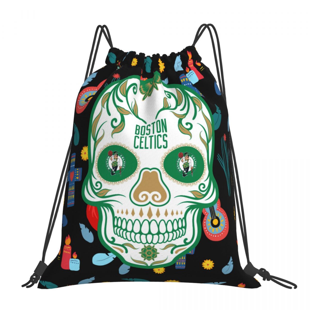Boston Celtics Skull Unisex Drawstring Backpack Bag Travel Sackpack
