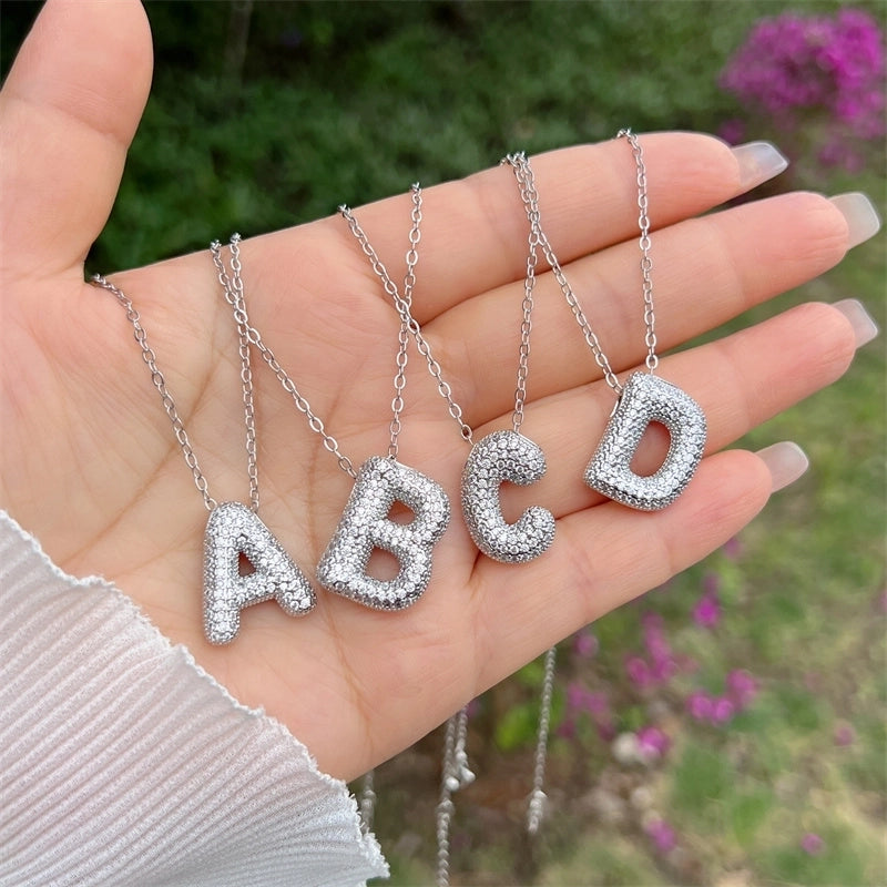 Copper 18K Gold Plated Hip-Hop Minimalist Classic Style Polishing Inlay Letter Zircon Pendant Necklace