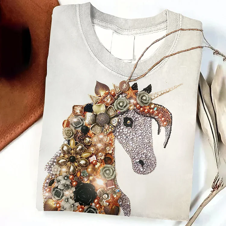 Wearshes Vintage Horse Art Print Long Sleeve T-Shirt