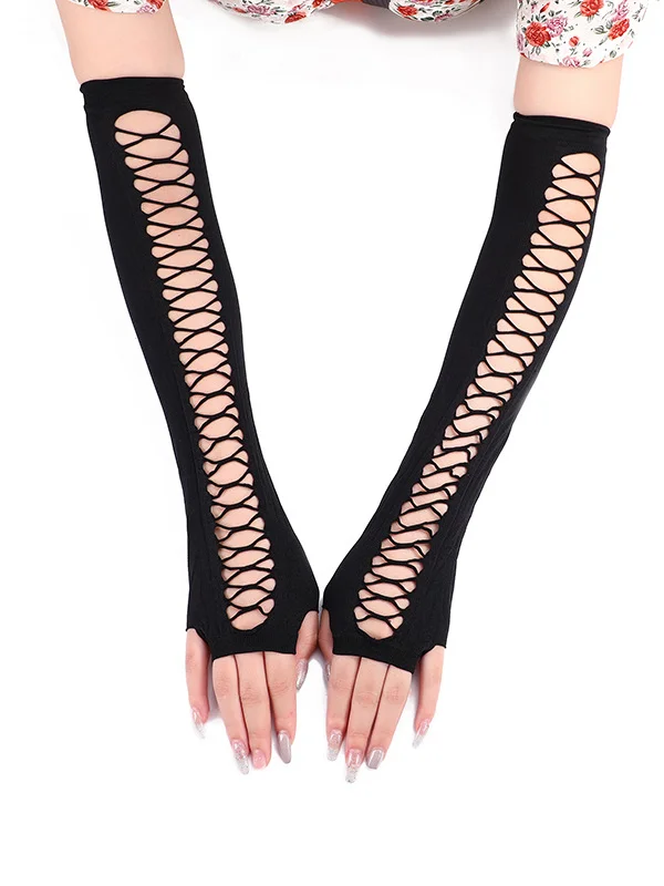 Street Fashion Designed Cross Cutout Elastic Long Mitten 