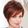 Wine Red Short Straight Pixie Cut Wig with Slant Bangs