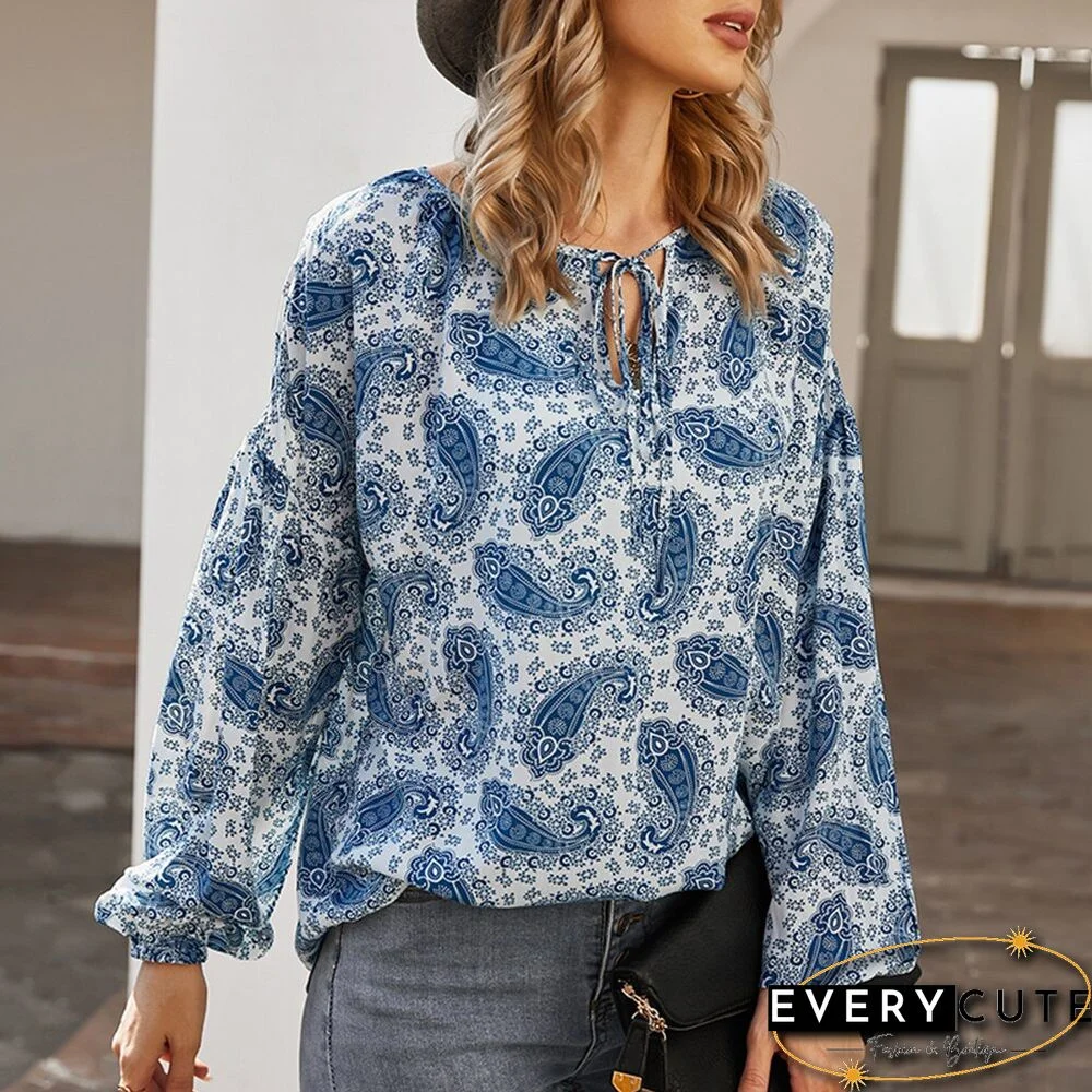 Sale Women Vintage Floral Print Casual Blouse Shirts Women Bow Tie Chiffon Chic Office Female Long Sleeve Femininas Blusas D30