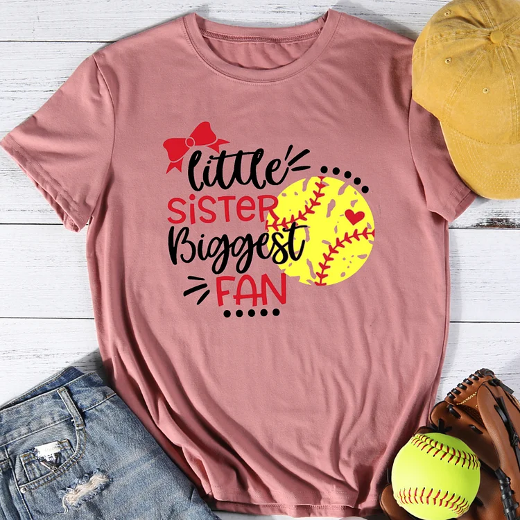 Little Sister Biggest Fan Softball Baseball T-Shirt Tee-014447-Annaletters