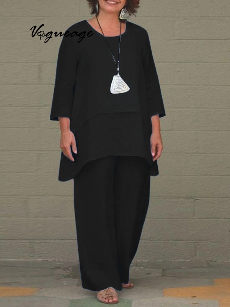 Fashion Irregular Long Sleeve Wide Leg Pants Women's Casual Two Piece Suit