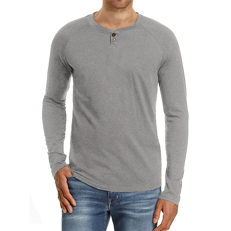Men's Long-Sleeved Bottom Shirt with Round Collar