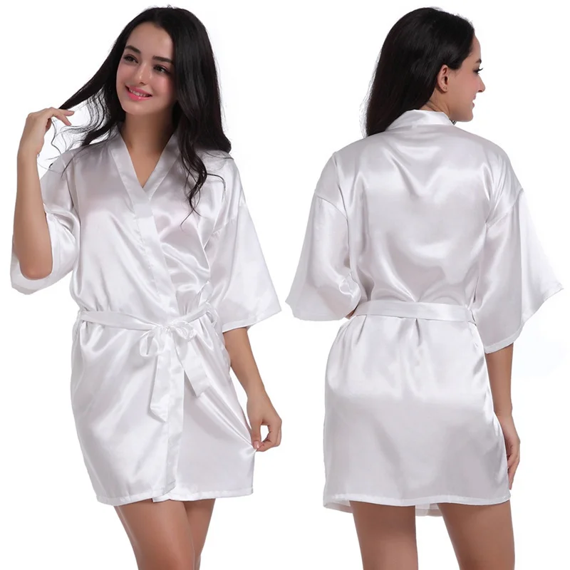 Uveng Women's Nightgray Simulation Silk Color Clove And Robe Light Face Solid Color Thin Cardigan Summer Sexy Short Bathrobe