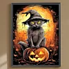 Diamond Painting-DIY Full Round Drill Black Cat Pumpkin Lamp