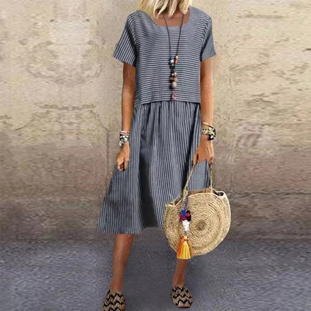 Striped Short Sleeve Midi Dress