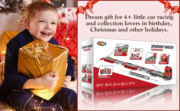 Cool Car storage and car racing toy truck with 6 cars for 4 5 6 7 8 9 years old boys and girls