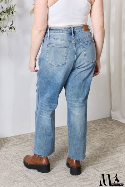 MidiSono - Judy Blue Full Size Distressed Raw Hem Straight Jeans