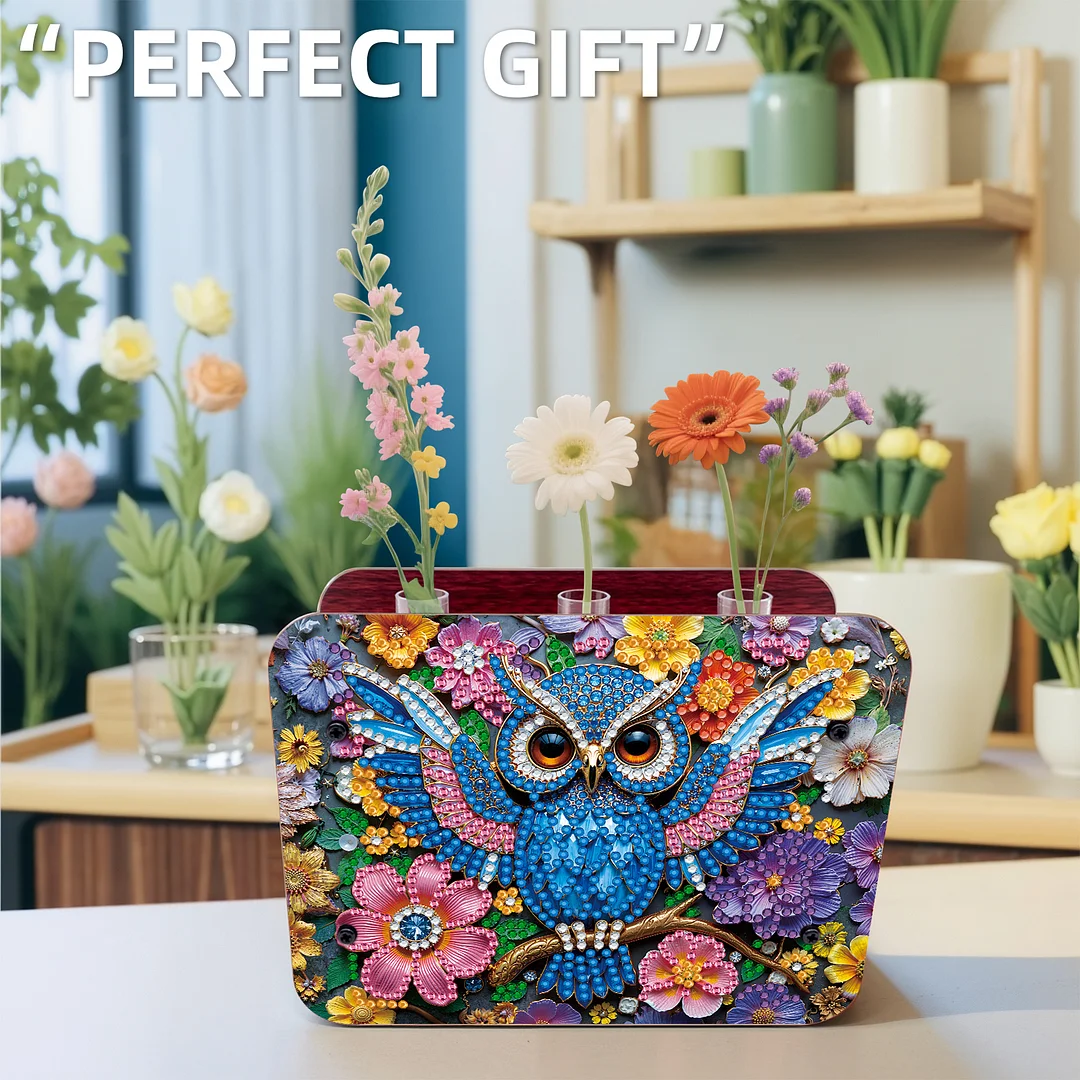 Gem Owl DIY Diamond Painting Wooden Tube Vase for Adults Gift Idea Home Decor