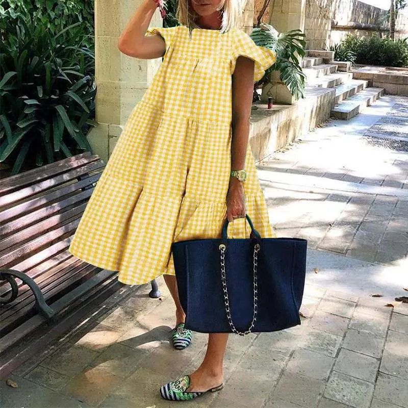 Summer Dress 2022 VONDA Women Summer Sundress Holiay Vintage Ruffled Party Dresses Casual Vestidos Femme Robe  Robe