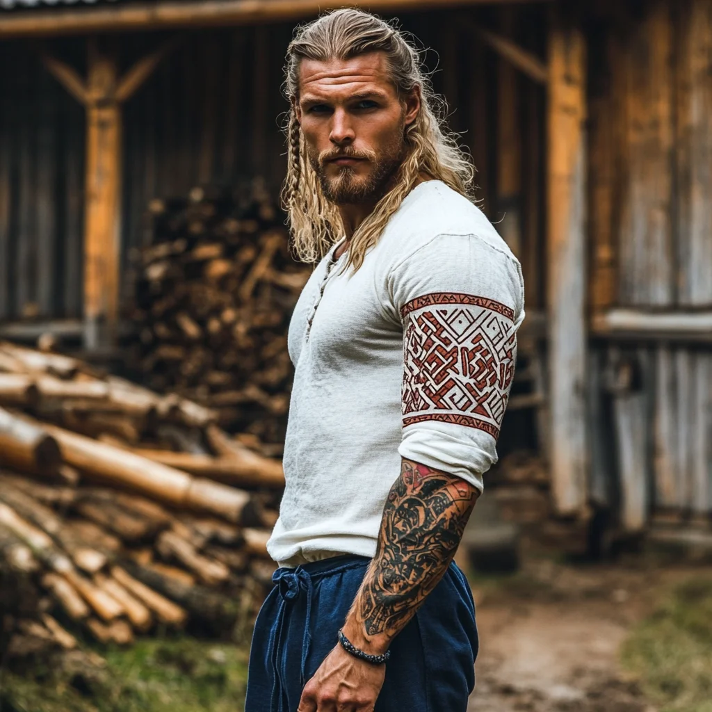  Viking-Inspired Embroidered Hooded Tunic for Men-inspireuse