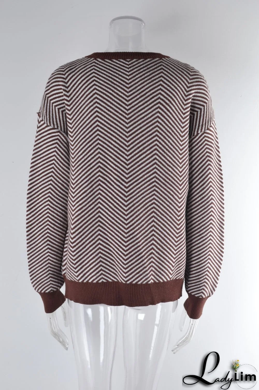 WomenBasic Round Neck Long Sleeve Striped Sweater