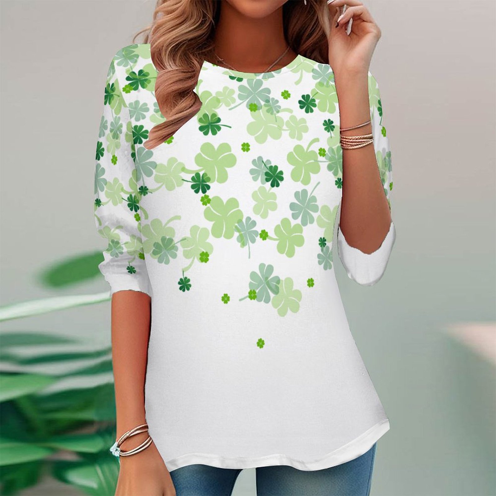 Women Long Sleeve V-neck Graphic Floral Printed Top