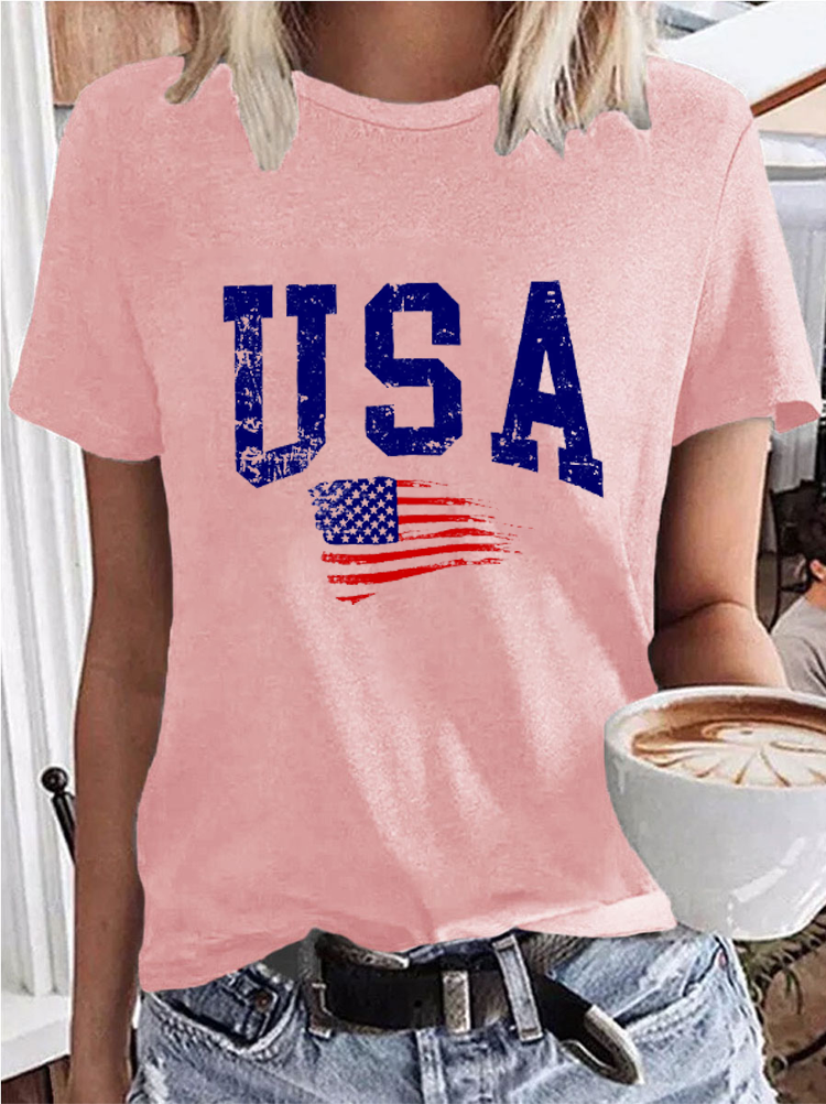 USA Flag Round Neck T-shirt