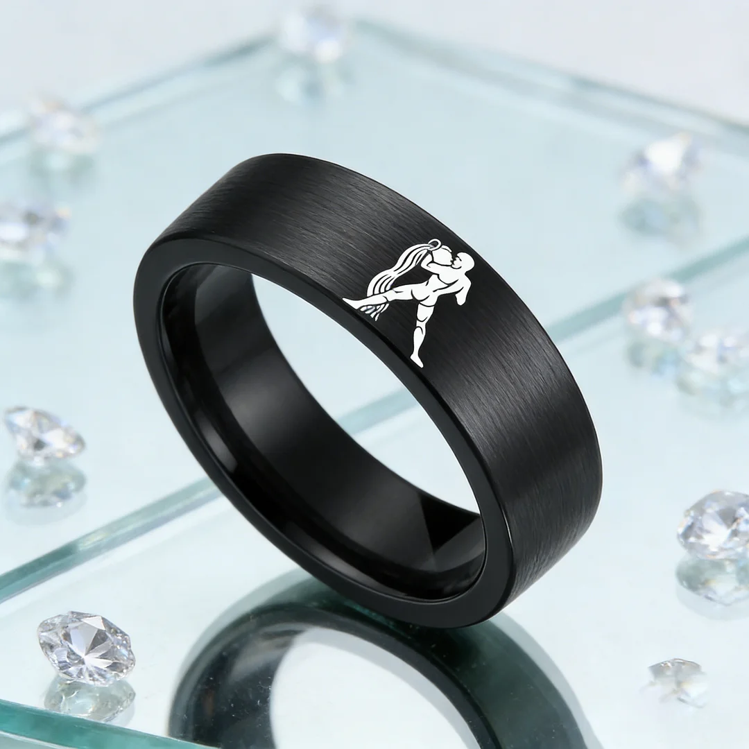 Flat Aquarius Tungsten Wedding Bands Tungsten Rings Black Comfort fit for Womens or Mens 4MM 6MM 8MM Width