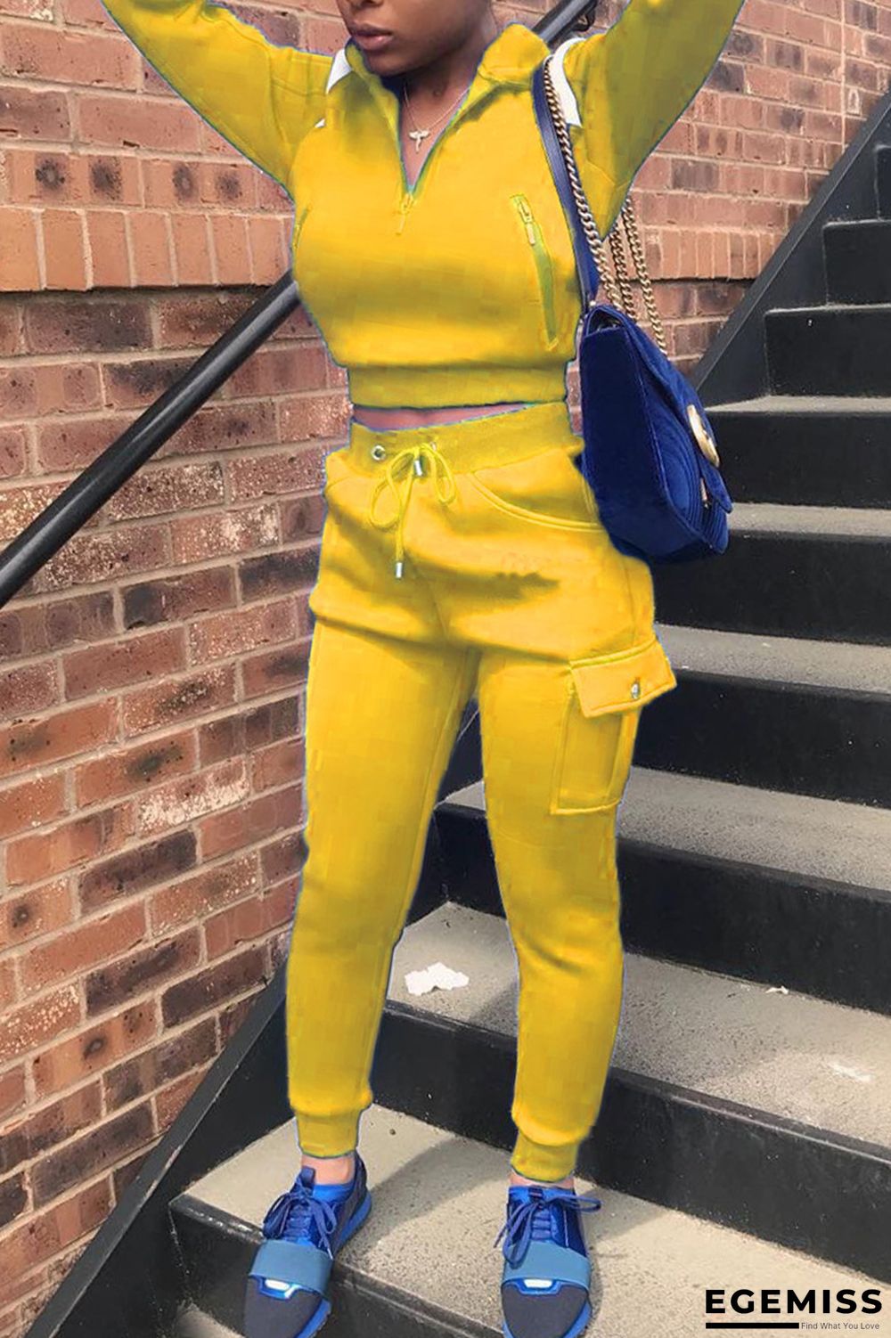 Yellow Fashion Casual Patchwork Solid Patchwork Turndown Collar Long Sleeve Two Pieces | EGEMISS