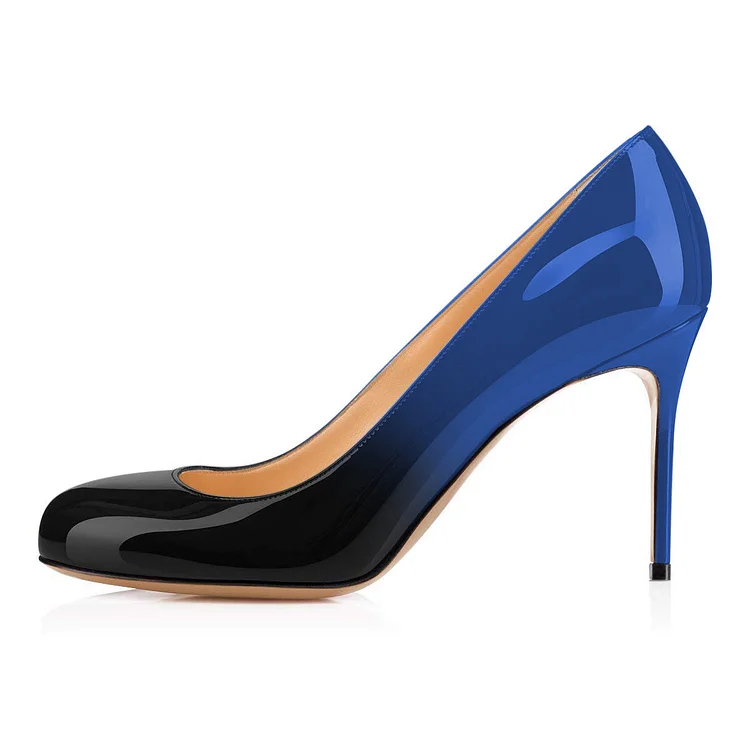 Blue and Black Gradient Round Toe Stiletto Heels Pumps On Sale Vdcoo