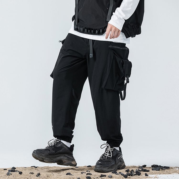 Dawfashion-Guochao Dark Black Tide Brand Loose Overalls Tactical Pocket Trousers-Yamamoto Diablo Clothing