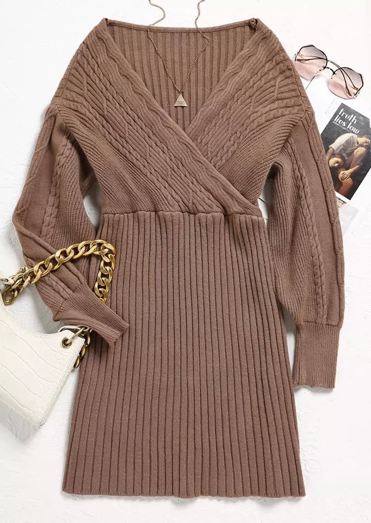 Crochet Wrap Sweater Mini Dress without Belt  LILYELF