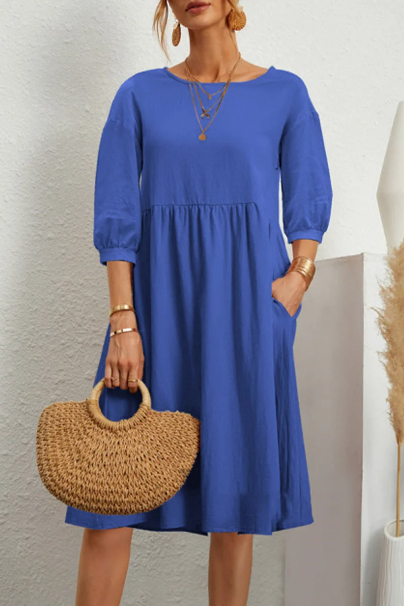 Casual Simplicity Solid Color O Neck A Line Dresses(8 Colors)