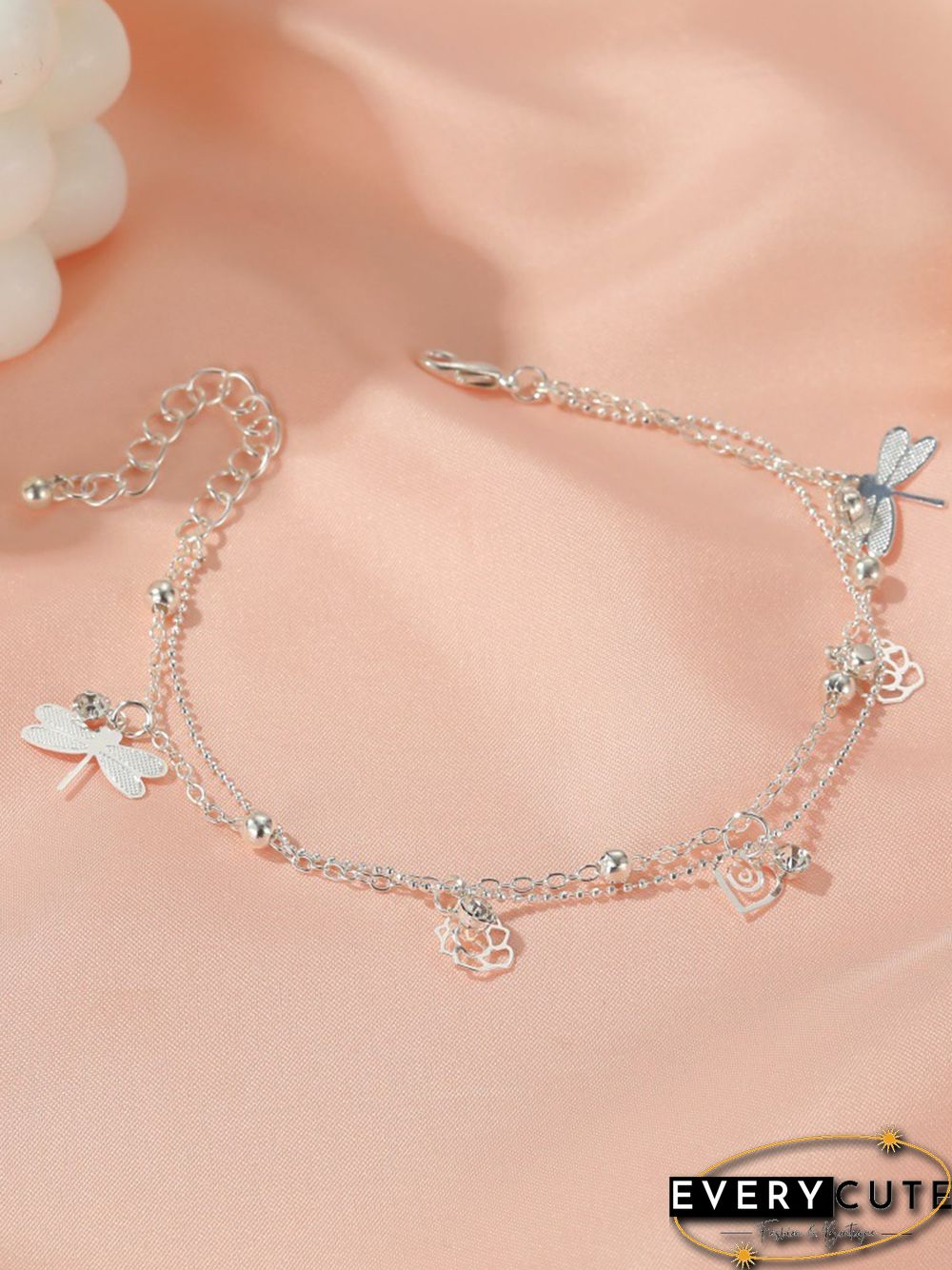 Holiday Style Beach Rose Dragonfly Zircon Multilayer Anklet
