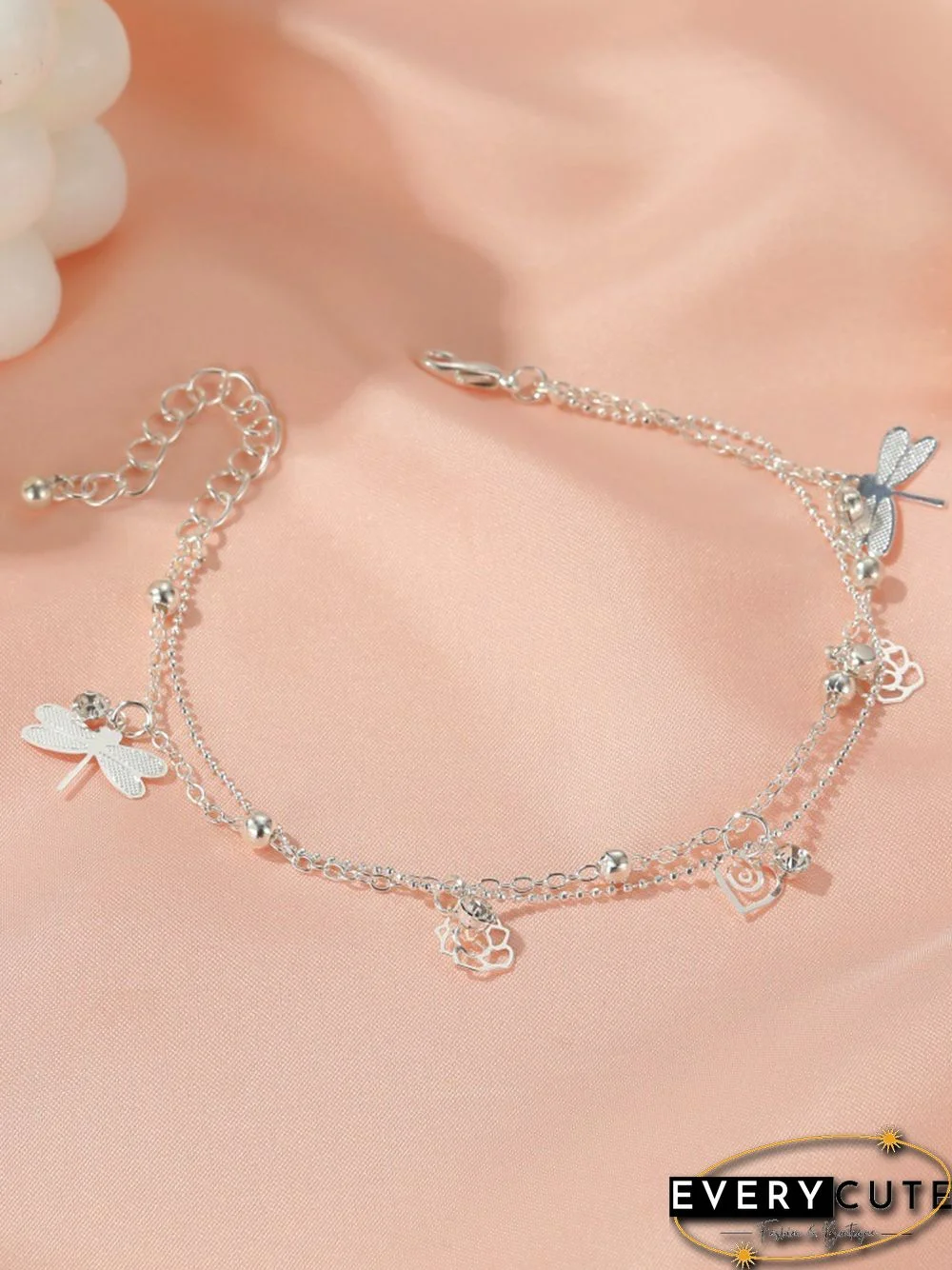 Holiday Style Beach Rose Dragonfly Zircon Multilayer Anklet