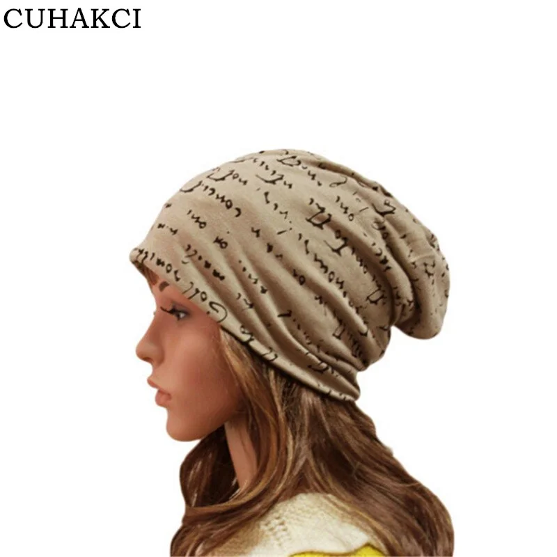 CUHAKCI Turban Cap Female Skullies Casual Thin Beanie Hat Letter Hat Unisex Hip-Hop Hats Men Headwear Cotton Beanies
