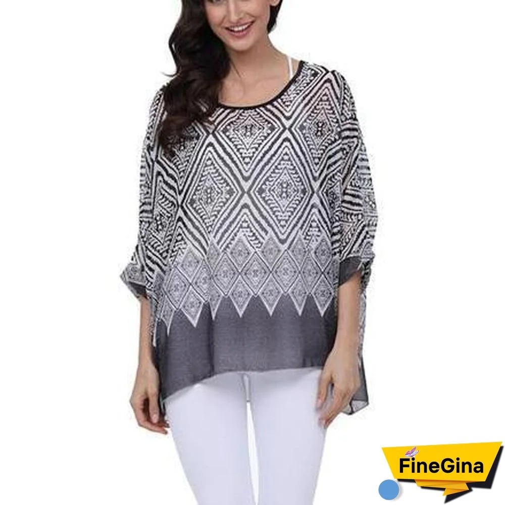 6XL Plus Size Women Chiffon Blouse Shirt Batwing Sleeve Tops Blouses