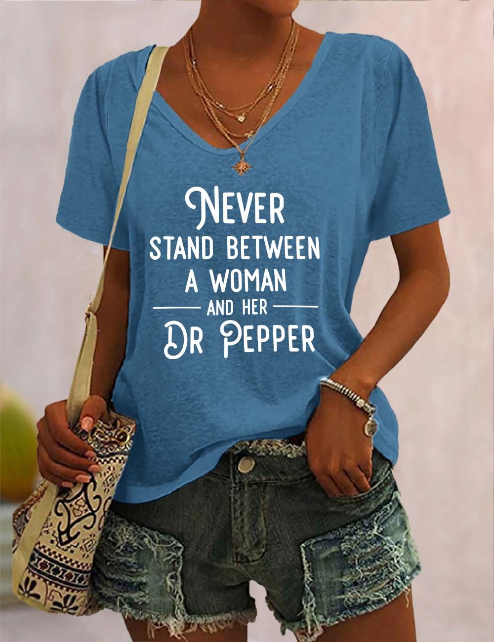Never Stand Between A Woman And Her Dr Pepper V Neck T-Shirt