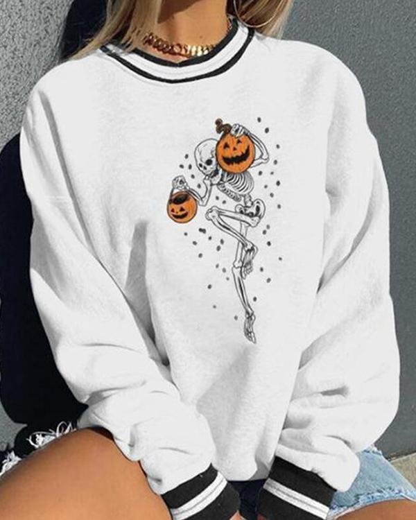 Designer Skull Pumpkin Lantern Print Sweatshirt
