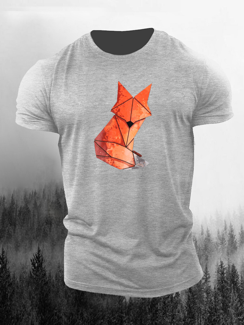 Casual Geometric Fox Graphic T-Shirt