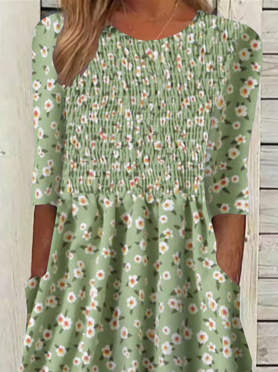 Women Half Sleeve V-neck Solid Color Dress