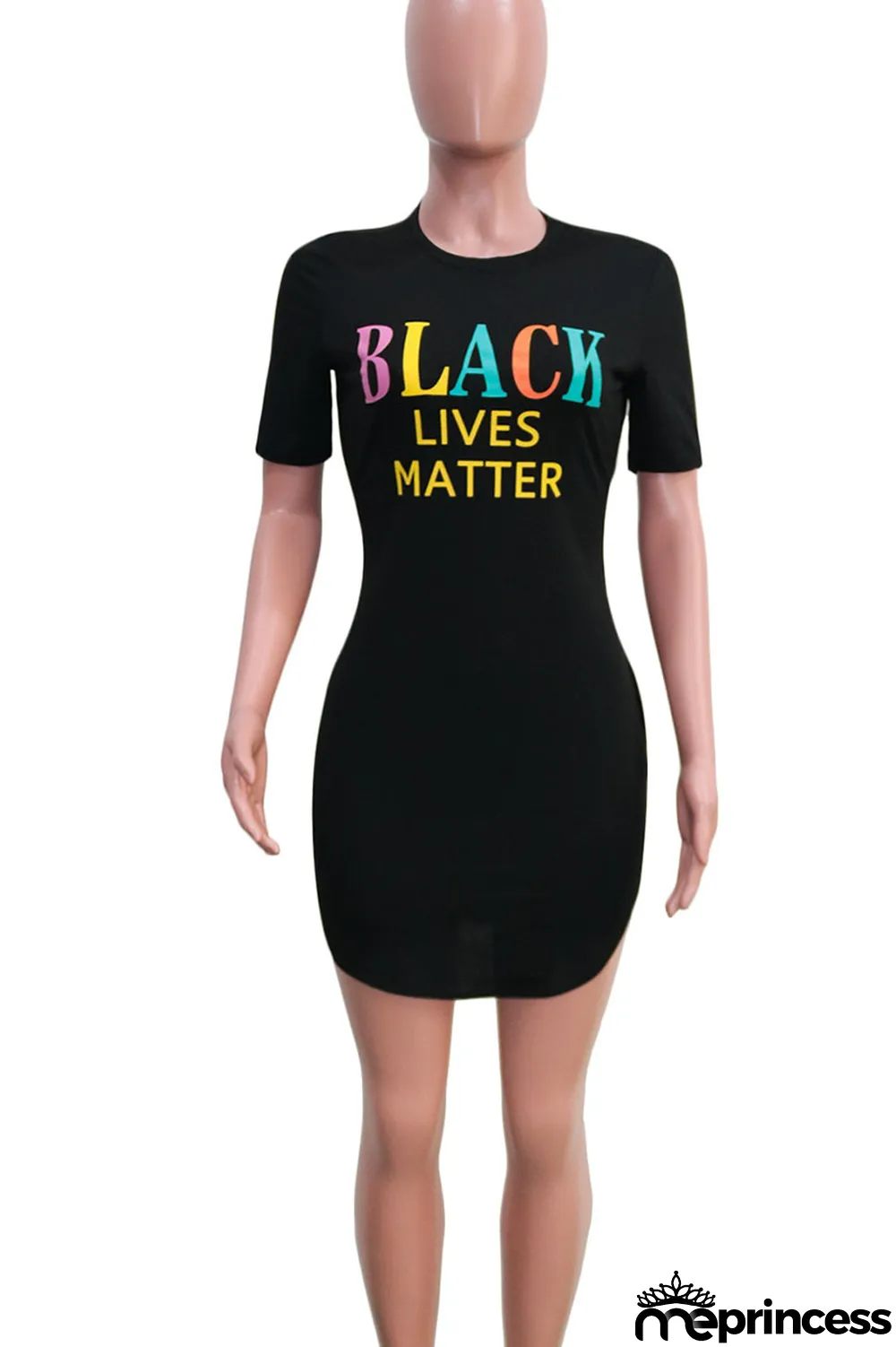 Black Casual Print Patchwork O Neck One Step Skirt Dresses